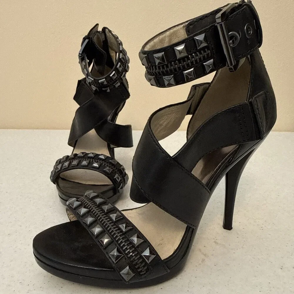 MICHAEL Michael Kors Rock N Roll Black Studded Stiletto Heels Size 8 M JL307